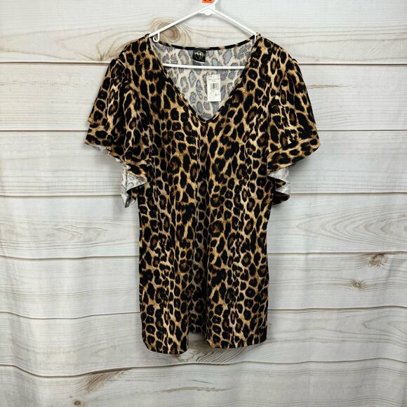 Chaps Leopard Print Short Sleeve Top - Picture 1 of 7